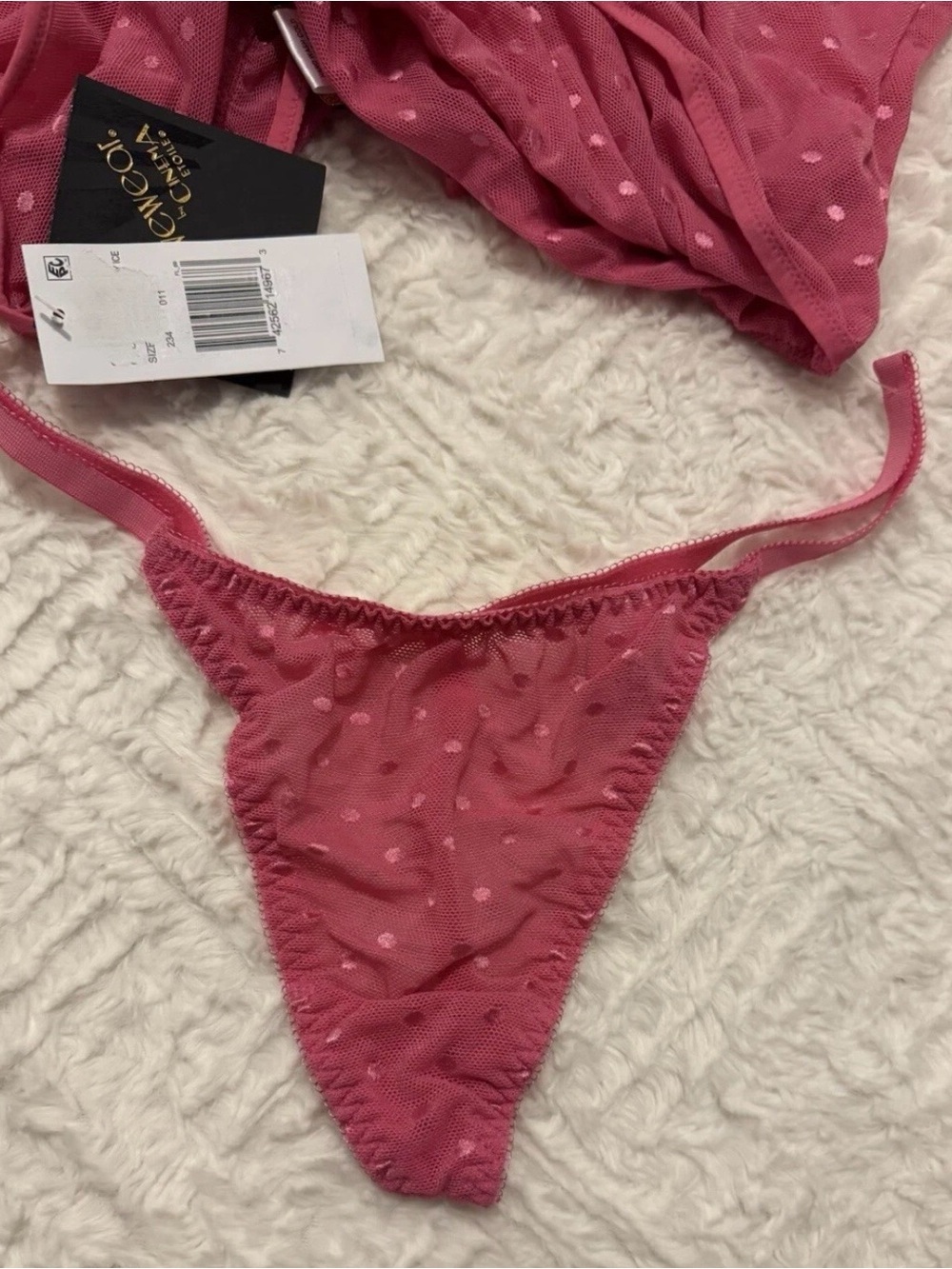 Cinema Etoile Pink Mesh Negligee Nightgown w Matching Panties L Nylon Lace Trim - Picture 4 of 9